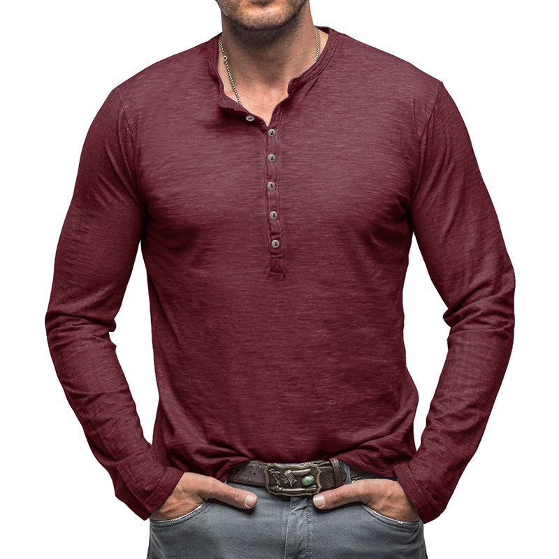 Herrer Langærmet Henley-skjorte med elegant knaplukning og struktureret stof Stilla
