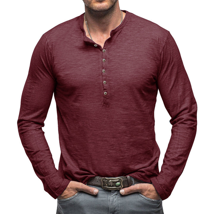 Herrer Langærmet Henley-skjorte med elegant knaplukning og struktureret stof Stilla