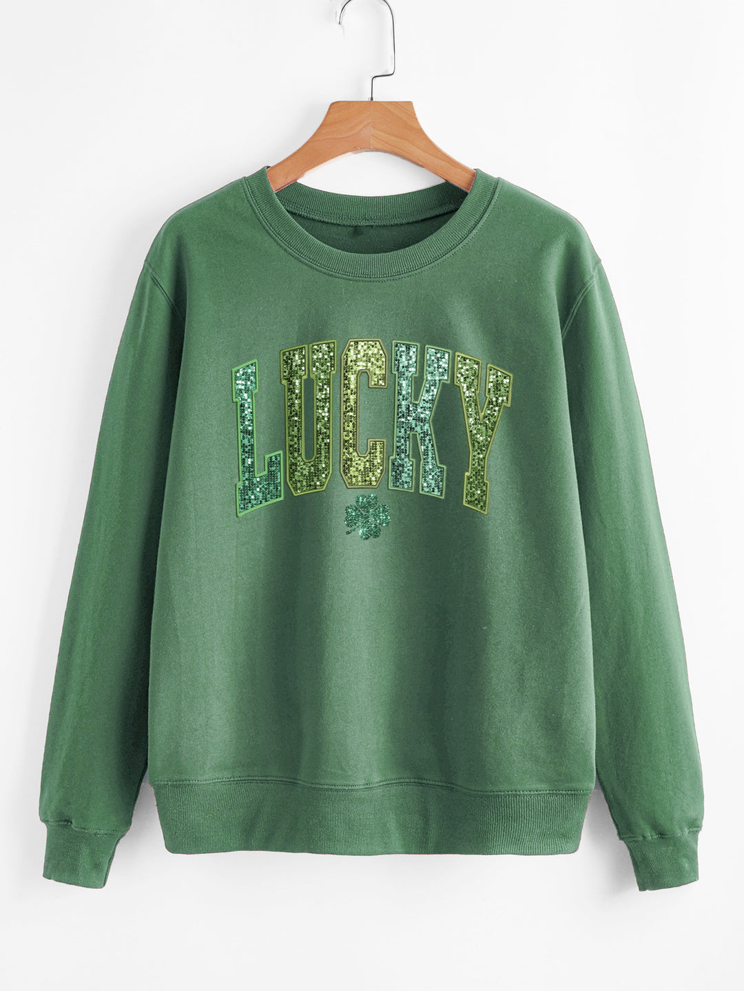 Dame casual sweatshirt med glitrende skrift og kløver motiv Stilla