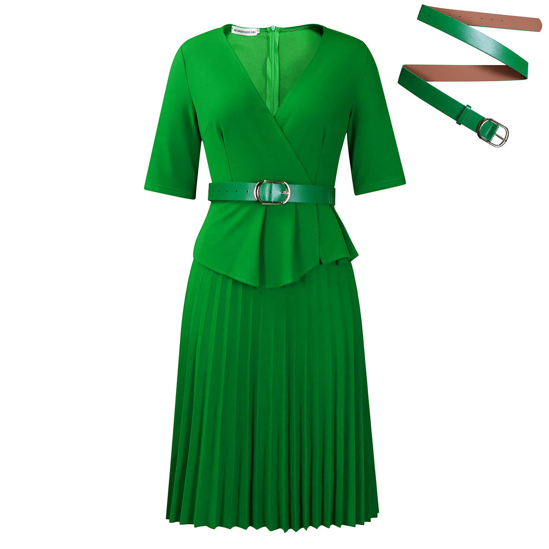 Dame Plisseret Kjole med elegant peplum Form og aftagelig Belte Stilla