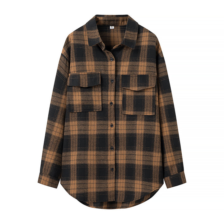 Kvinders flannel skjorte med ternet mønster og brystlommer Stilla