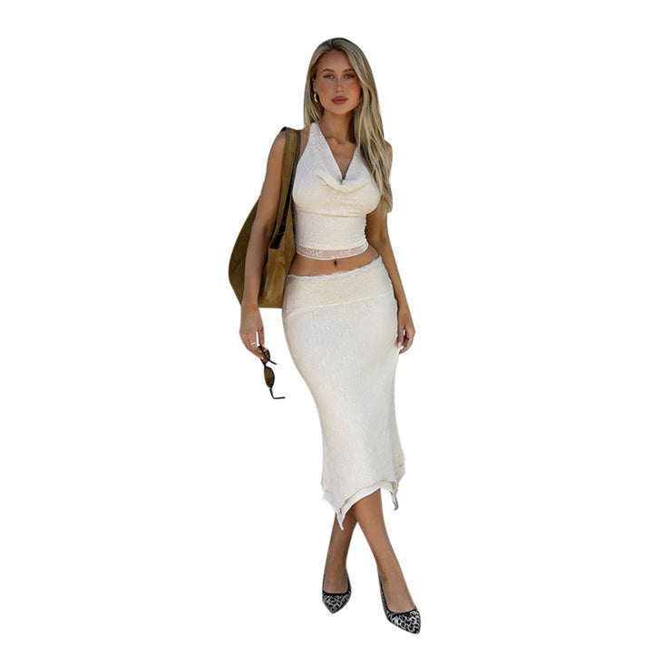 Dame Elegant Halter-Crop-Top med smal Midi-Nederdel Skovae