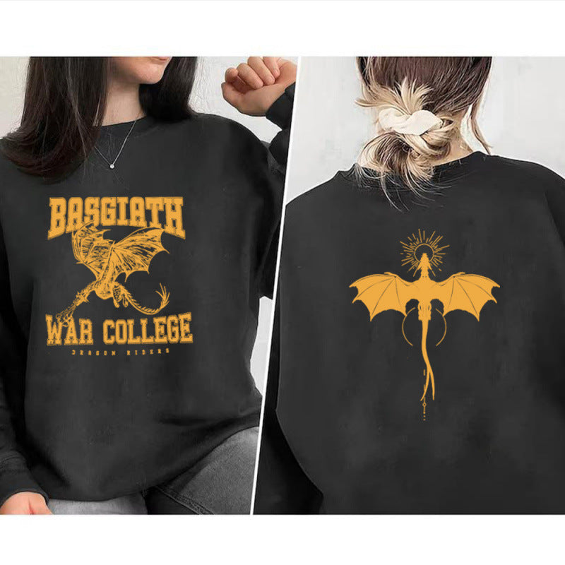 Kvinders sweatshirt med kreativ dragemotiv og unikt college design Skovae