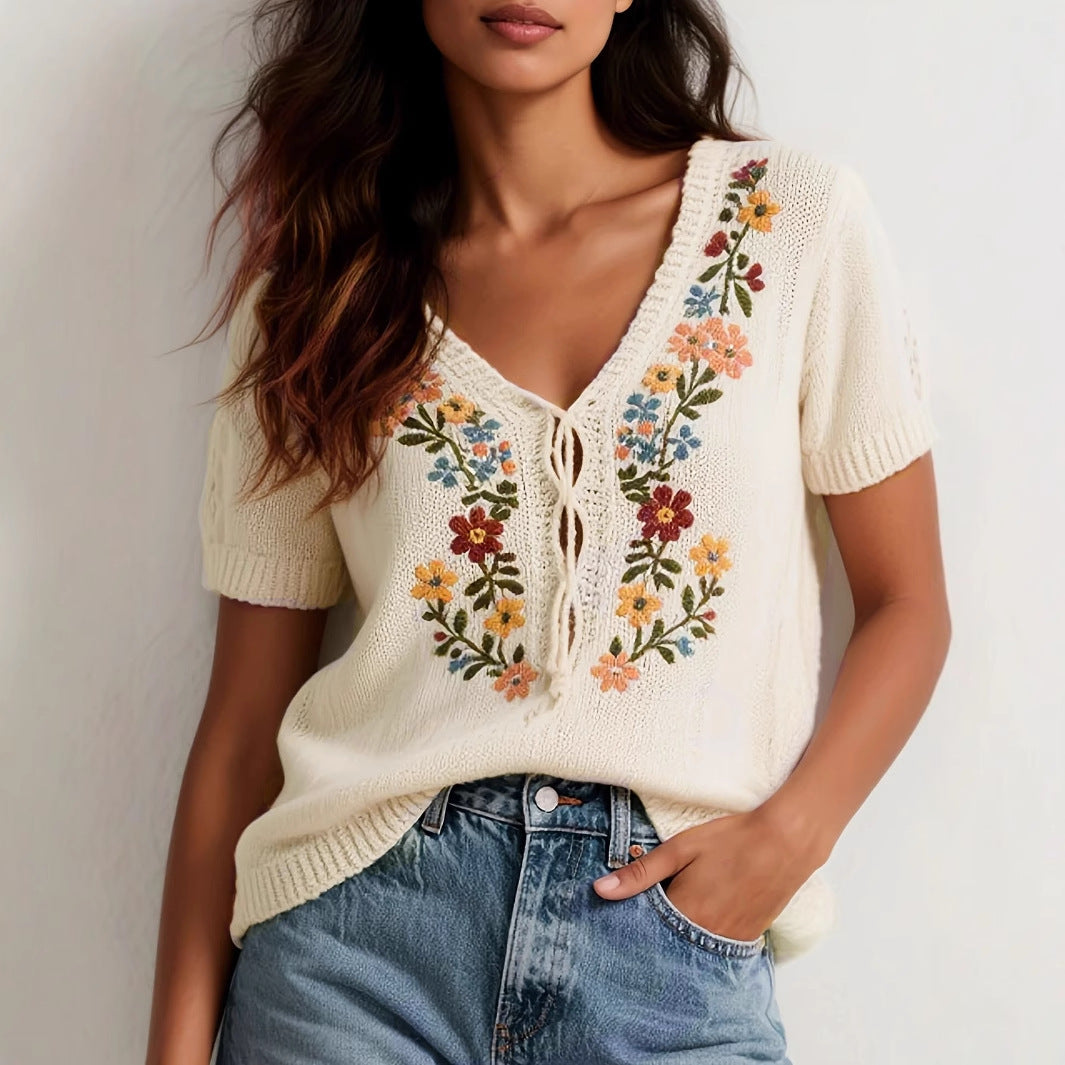 Femme Floral Broderet Strikbluse Stilla