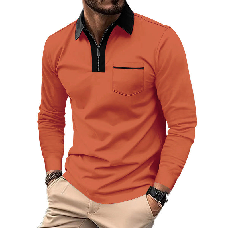 Herrer nan elegant Langærmet poloshirt med markeret ståkrave metal kort lynlås og brystlomme Skovae