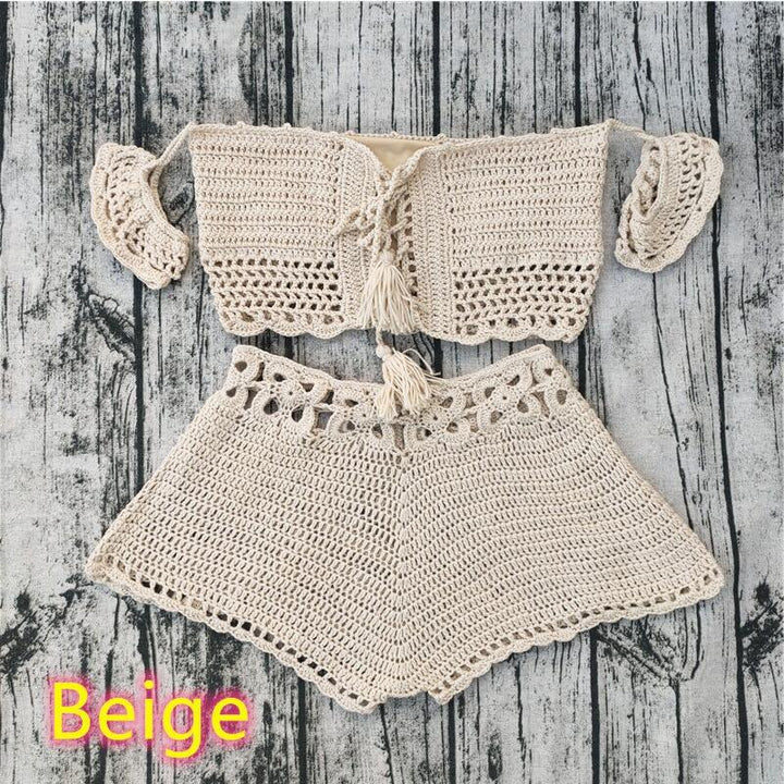 Dame Håndcrochet Crop-Top og Shorts-Sæt Stilla