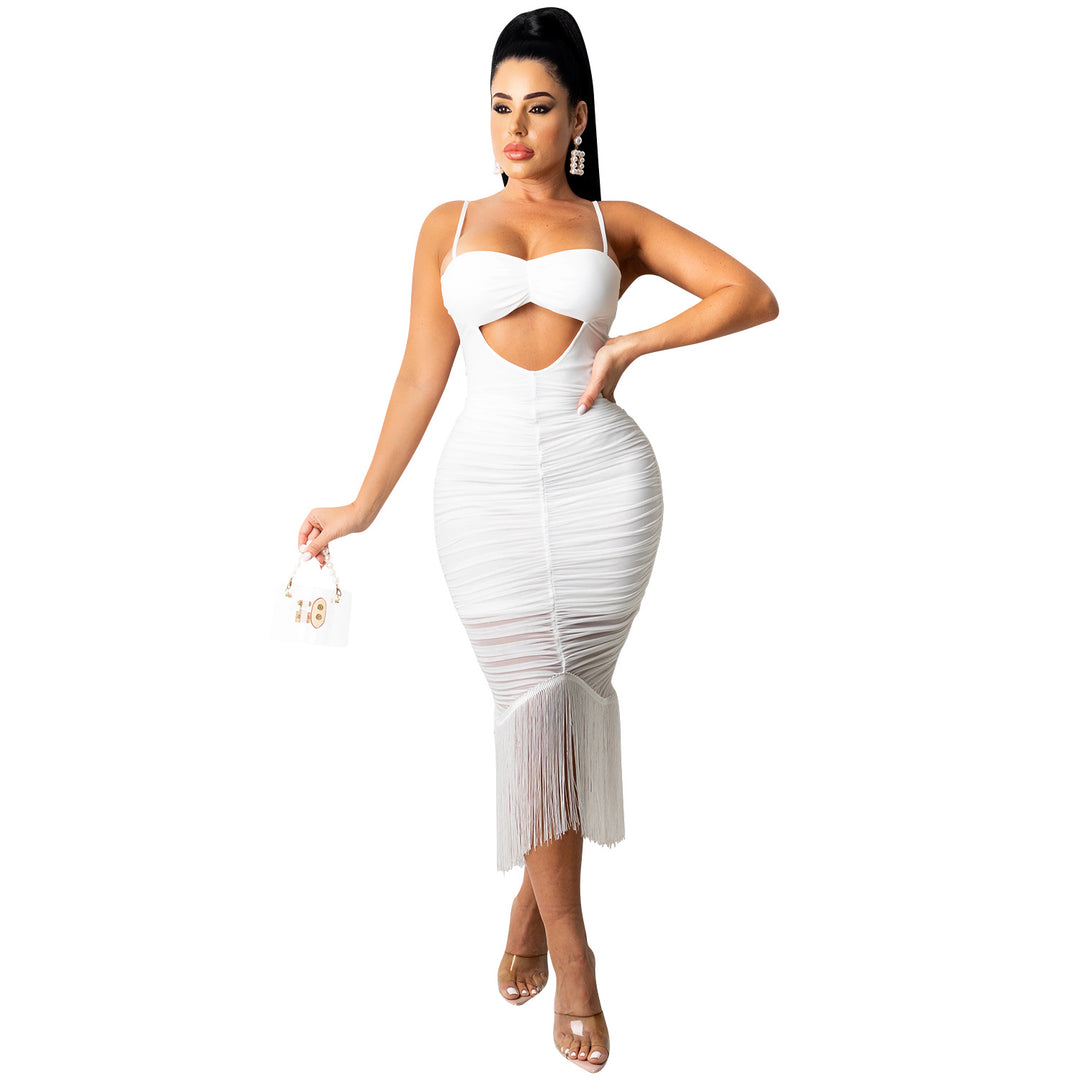 Dame figursyet Cut-Out Midi-kjole med frynser Stilla
