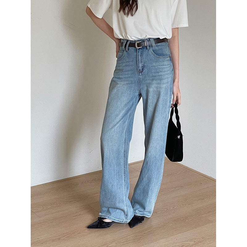 Dame High-Waist Jeans med bred ben og elastisk talje Stilla