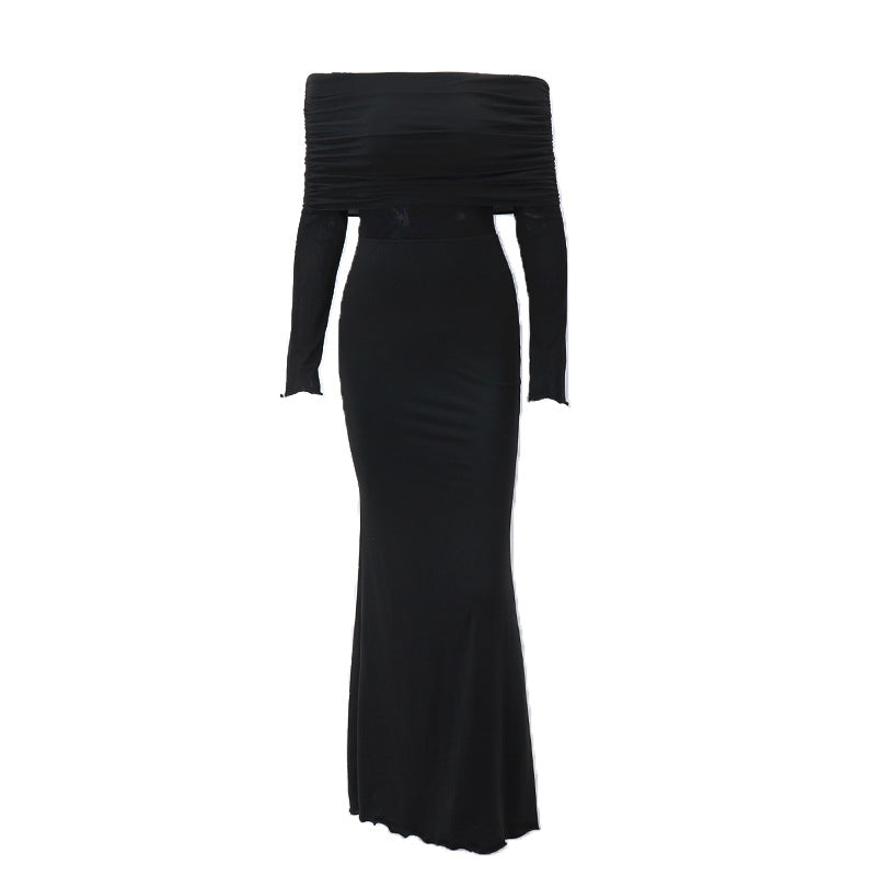 Dame Off-Shoulder Aftenkjole med tætsiddende snit og elegant draperingsdetalje Stilla
