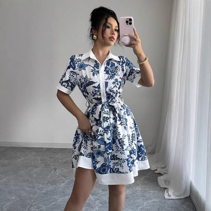 Dame Blomsterprint Button-Up Skjortekjole Stilla