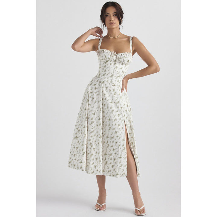 Dame maxikjole med floral design og elegant slids Skovae