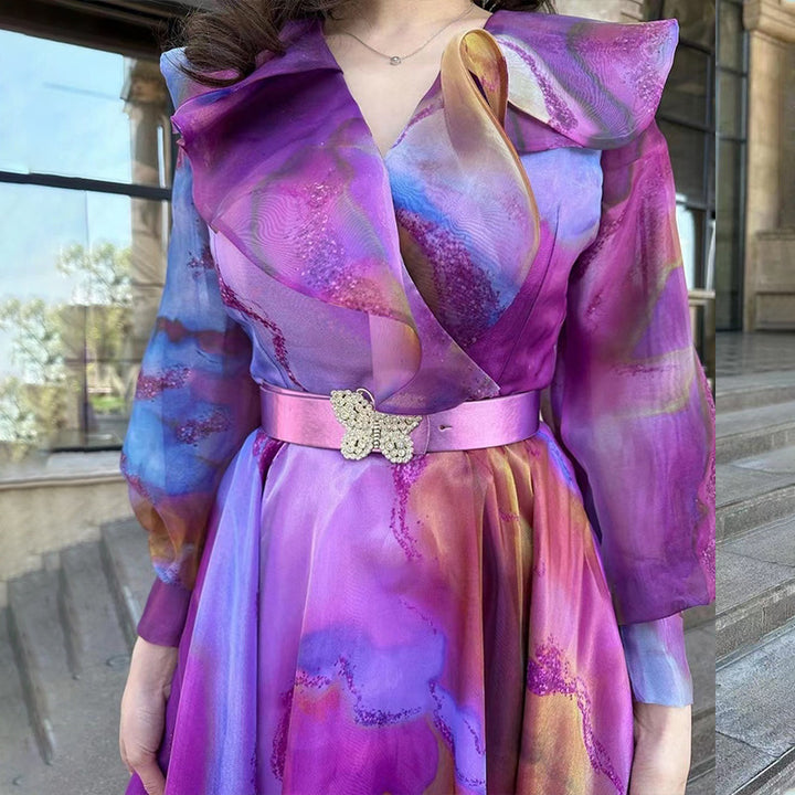 Dame Maxikjole med flydende chiffon og legende flæse design Stilla