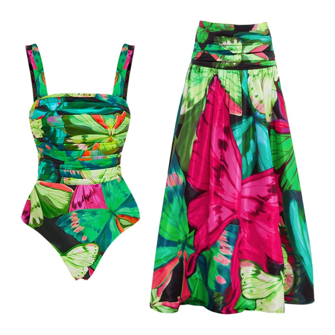 Dame Floral Print Enteil Badeanzug Skovae