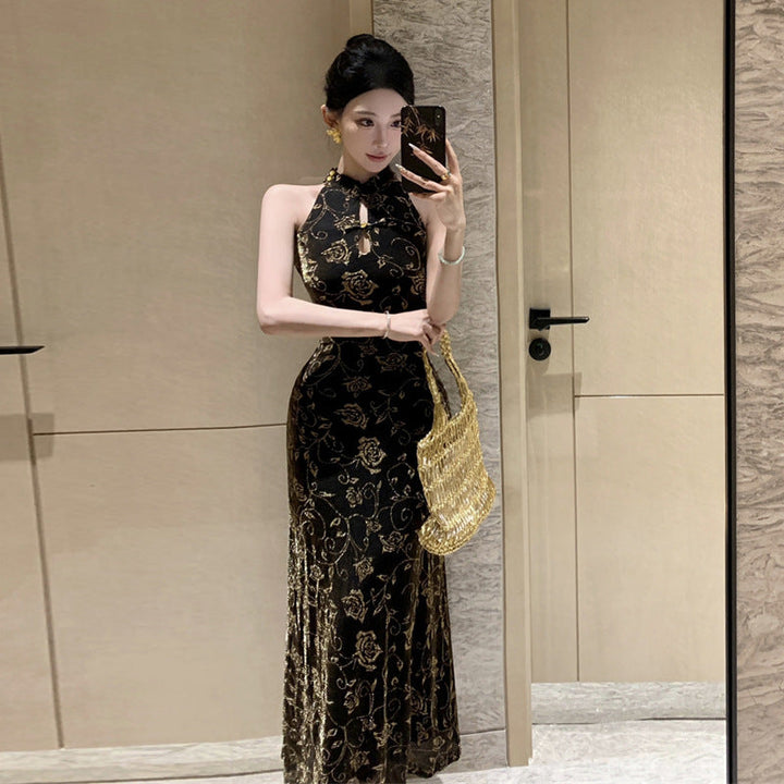 Stilla | Trykt Halter Knapstol Cheongsam