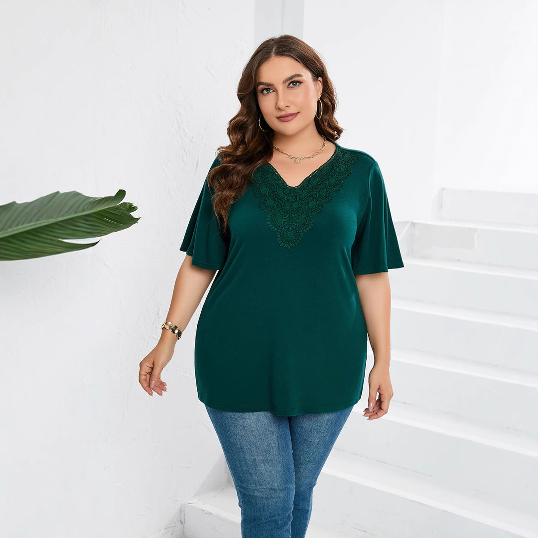 Dame bluser skjorte med elegant hulbroderi og bredt skårede ærmer Skovae