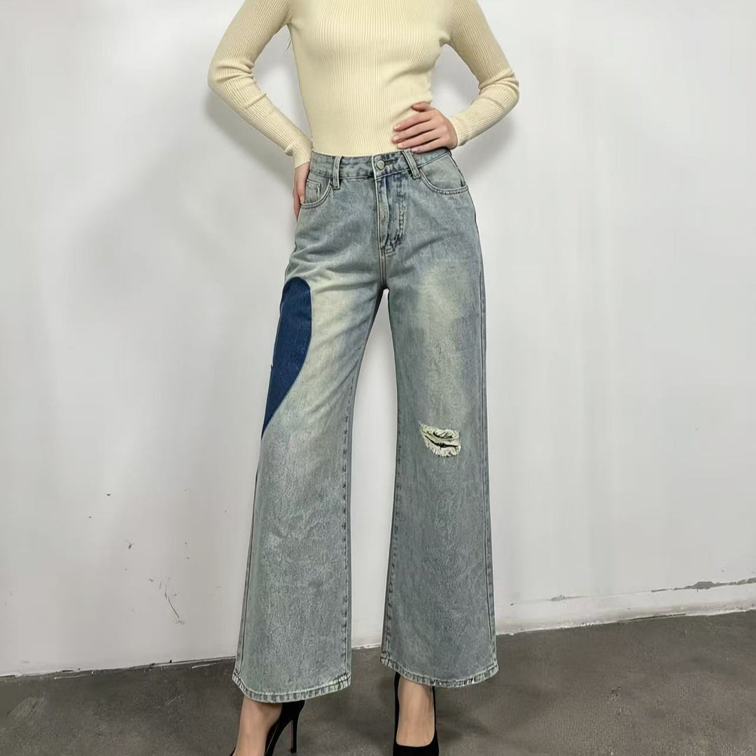 Dame løsskårne denim jeans med unikke farve accenter Skovae
