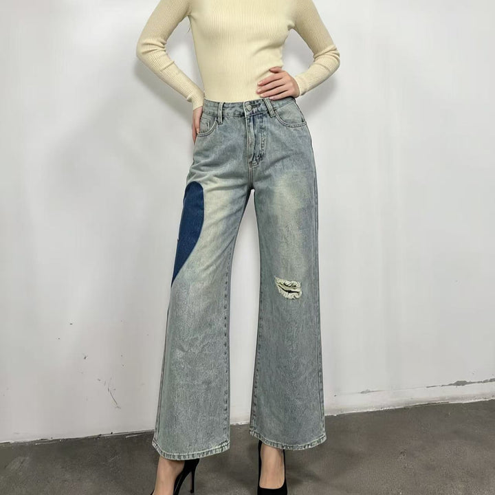 Dame løsskårne denim jeans med unikke farve accenter Skovae