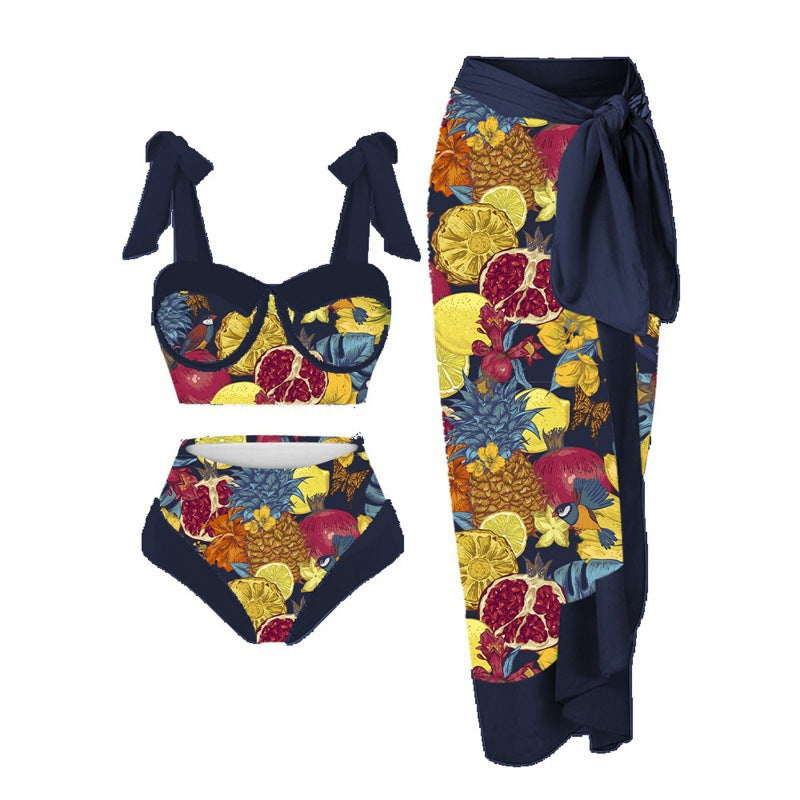 Dame one-piece badedragt med elegant indpakningsskørt og modige remme Skovae