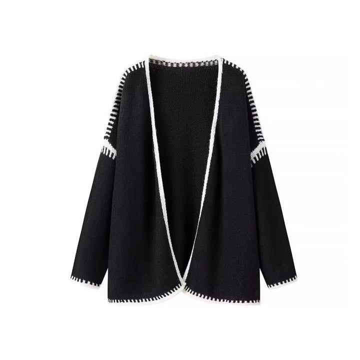 Kvinders åbne cardigan med elegante kontrastsyninger Stilla