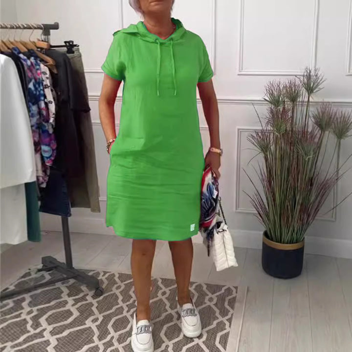 Dame nan afslappet hætte-middeldragt med korte ærmer og lige relaxed snit Skovae