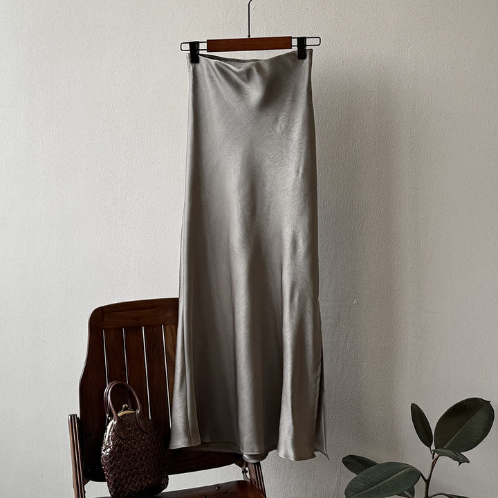 Dame elegant Maxiskørt i flydende satin med sidelæg Stilla