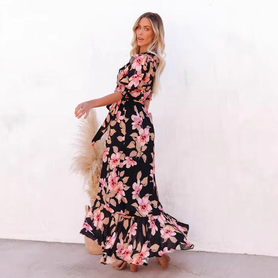 Dame Blomster Wrap Maxi Kjole Stilla