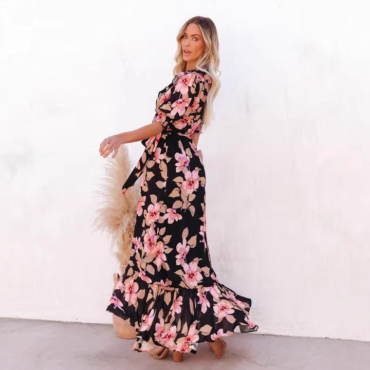 Dame Blomster Wrap Maxi Kjole Stilla
