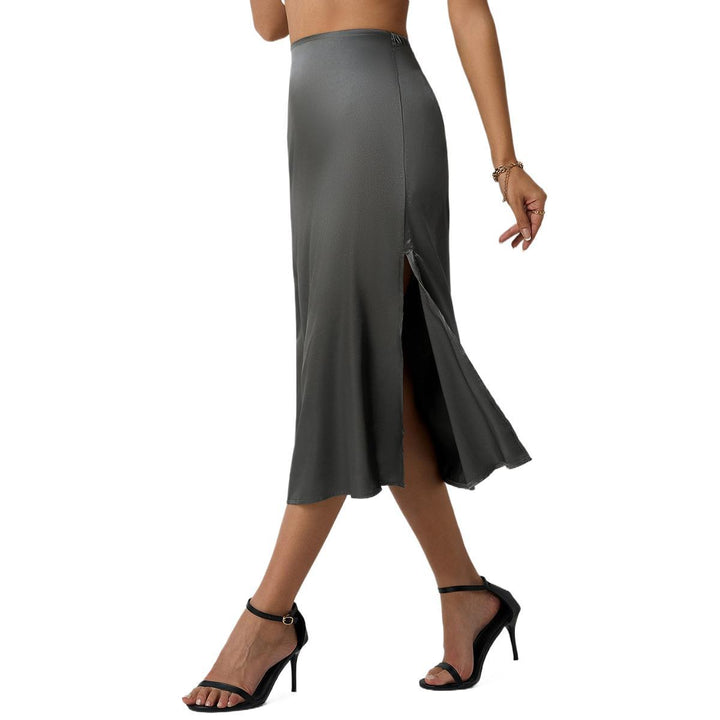 Dame elegant midi nederdel med flydende snit og satin-finish Skovae