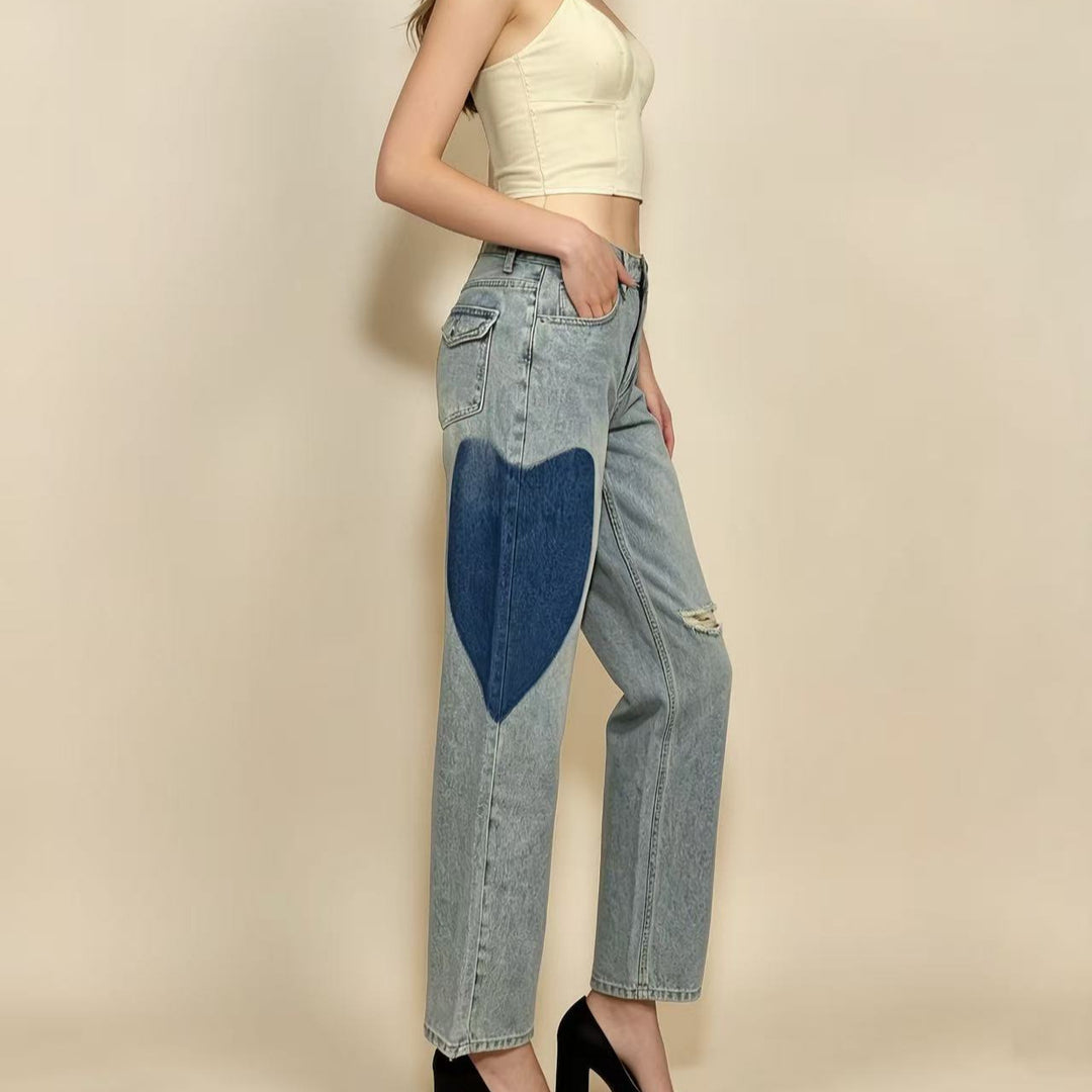 Dame løsskårne denim jeans med unikke farve accenter Skovae