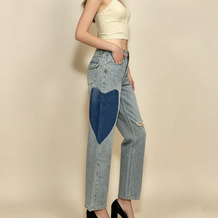 Dame løsskårne denim jeans med unikke farve accenter Skovae