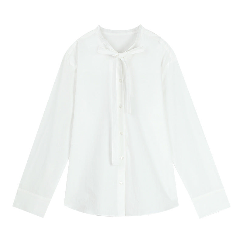 Dame longsleeve bluse med dekorativ sløjfe krave og moderne detaljer Stilla