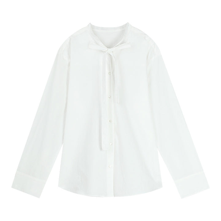 Dame longsleeve bluse med dekorativ sløjfe krave og moderne detaljer Stilla