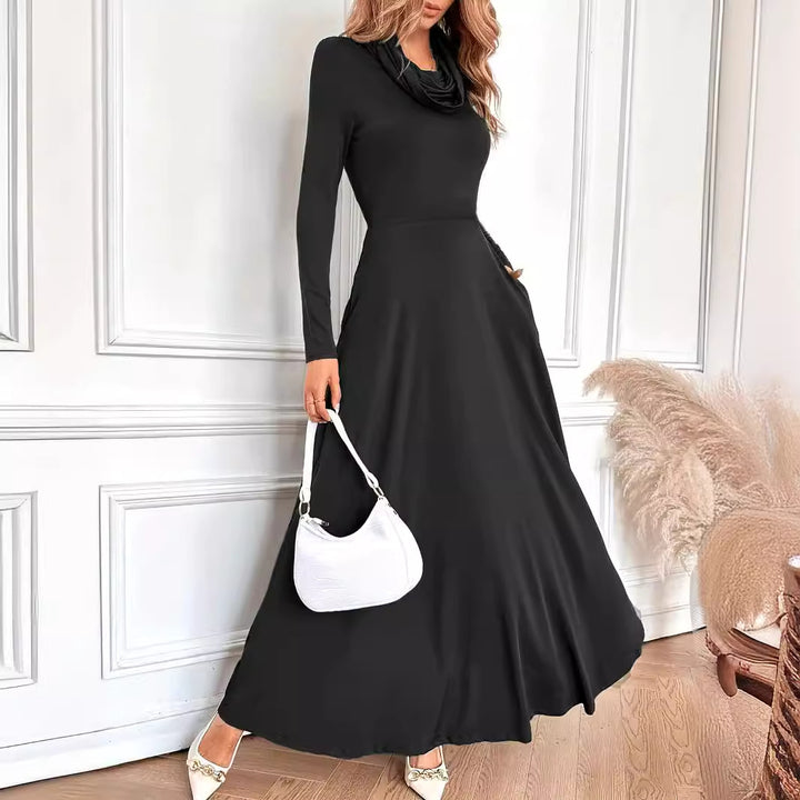 Damer Elegant Maxikjole med Cowl-Neck og lange ærmer Stilla