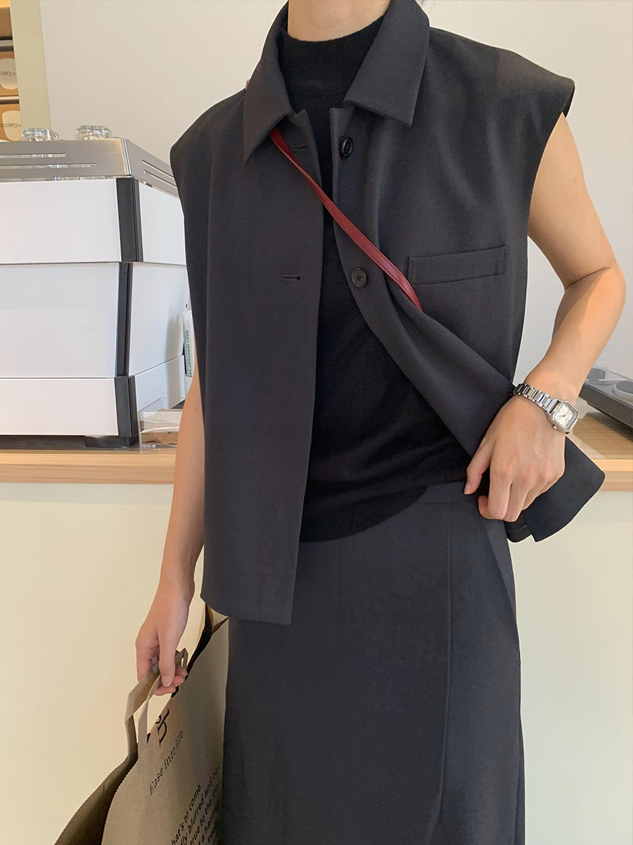 Dame ærmeløs overshirt med knapstolpe og struktureret stof Stilla
