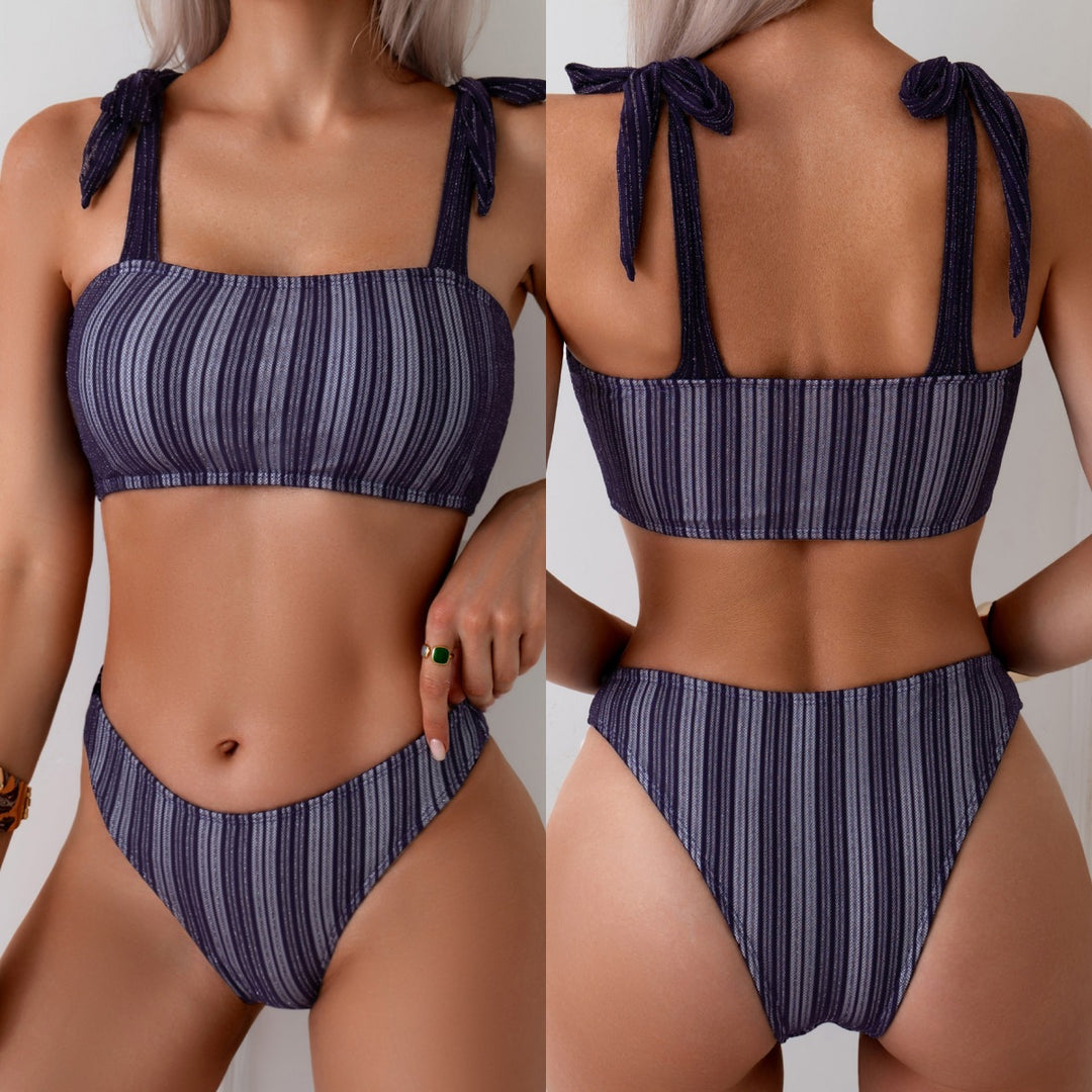 Dame bikini-sæt med stilfulde bindebånd og højt skåret trusse Stilla