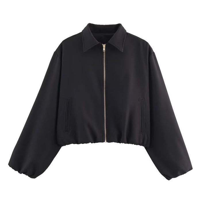 Dame cropped overgangsjakke med moderne krave og sidelommer Stilla