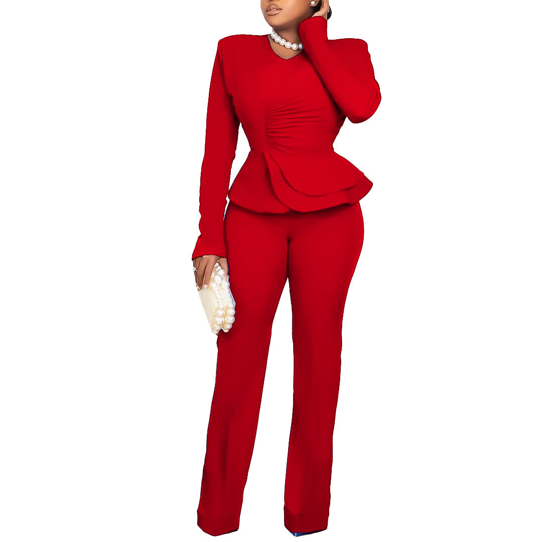 Dame Elegant Jumpsuit med smukt Peplum og lange ærmer Stilla