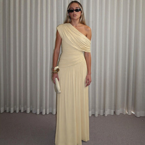 Dame Maxi-kjole med asymmetrisk rynkning og elegant overdel Stilla