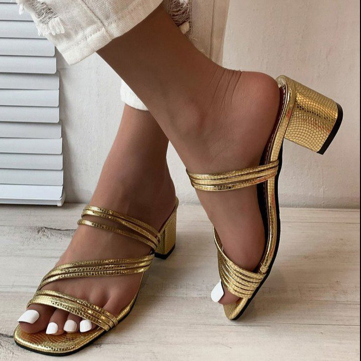 Damer nan elegante multiflex rem-hæle mule med mellem høje blok hæle og slange prægning Skovae