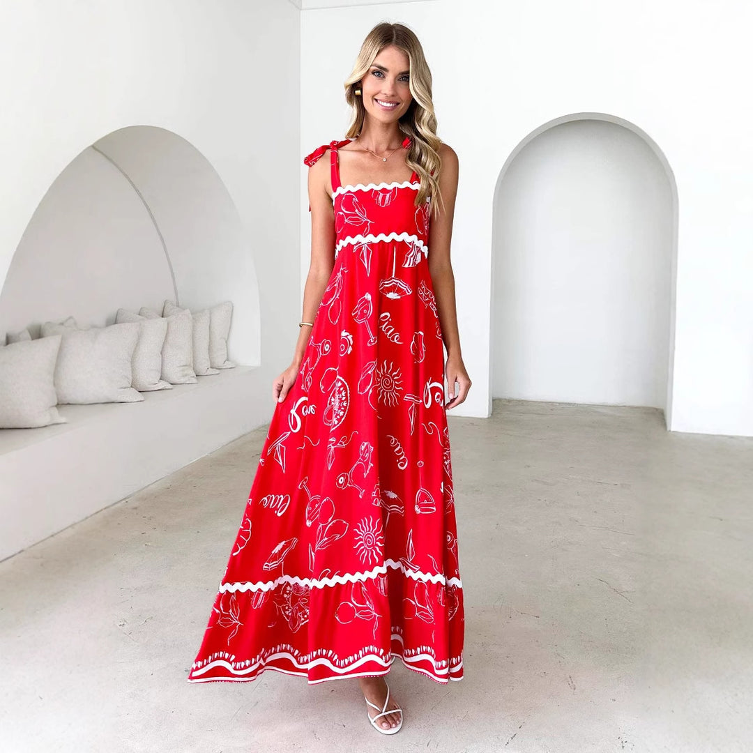 Kvinders maxi kjole med legende stropdesign og elegant print Stilla