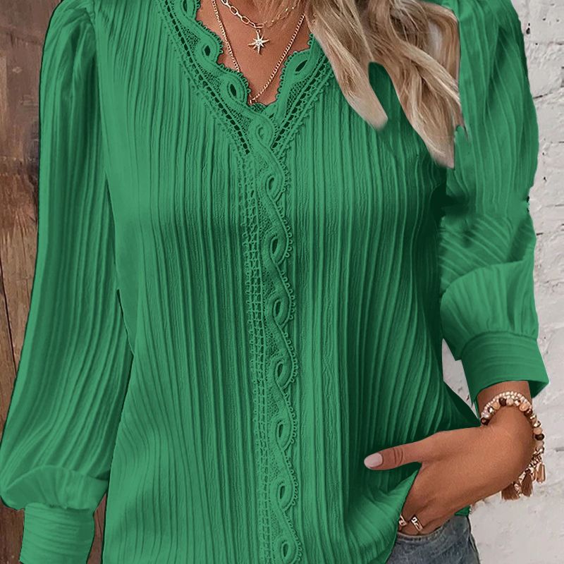 Dame Elegant Bluse med struktureret mønster og flæser Stilla