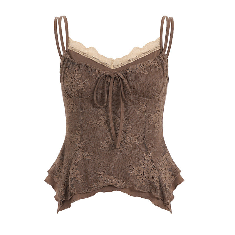 Dame Spets-Bustier-Top med raffinerede stropdetaljer og elegant knude Skovae