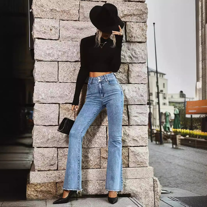 Dame Flared Jeans med høj talje og fransede kanter Stilla