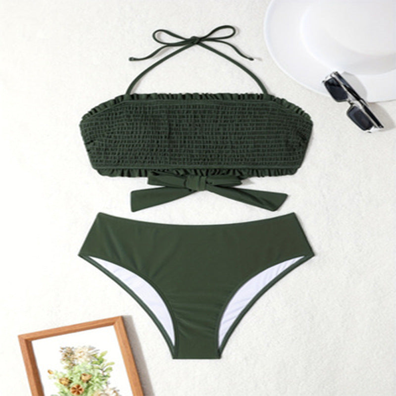 Dame bikini-sæt med legesygt flæsedesign og høj talje Skovae