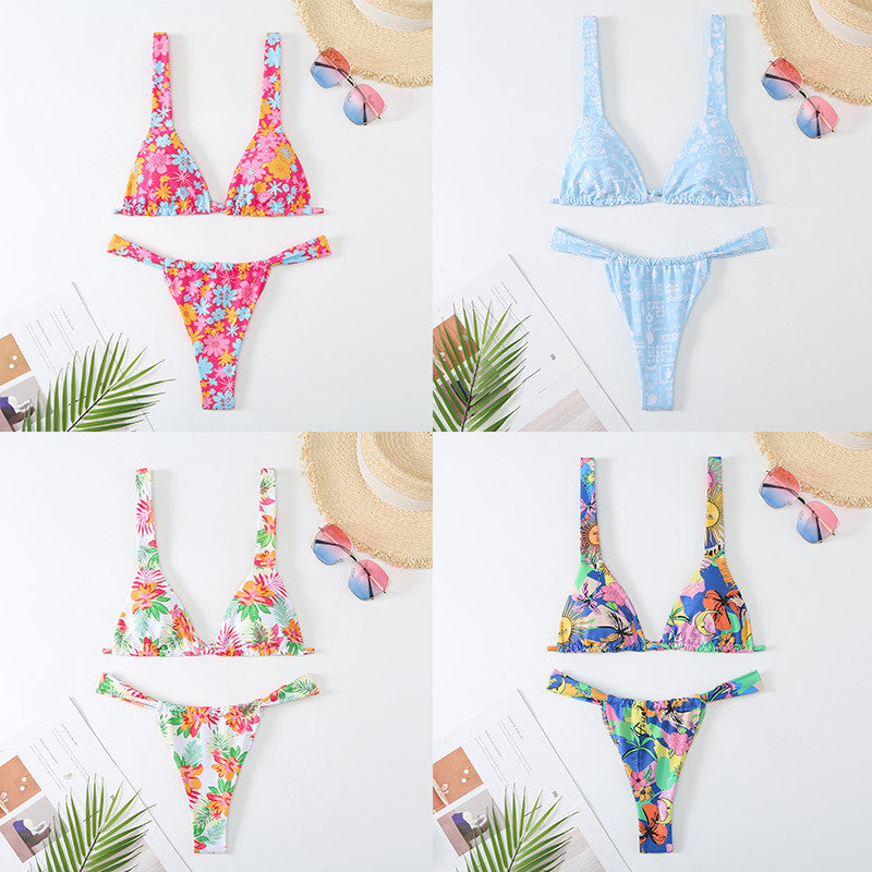 Femme Justerbar Triangle-Bikini-Sæt med Rynke-Detaljer Stilla