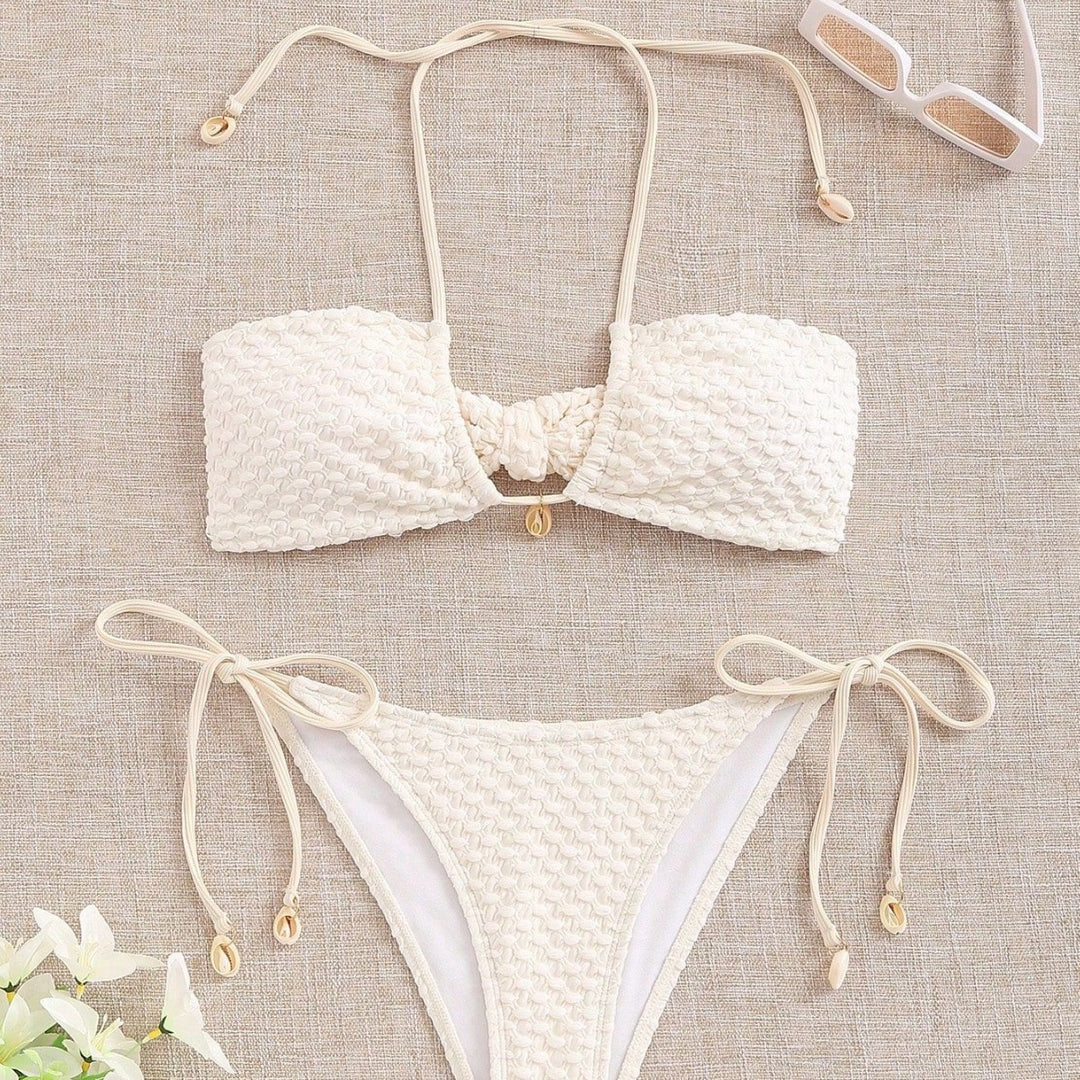 Dame bandeau-bikini med elastiske bindebånd Skovae