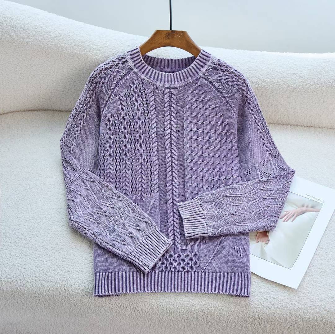 Kvindes fashionable sweater med tekstureret kabeldesign og rund halsudskæring Stilla