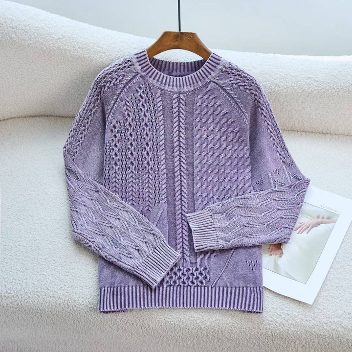 Kvindes fashionable sweater med tekstureret kabeldesign og rund halsudskæring Stilla