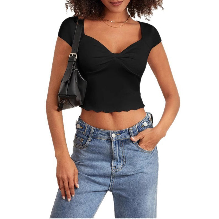 Dame Crop-top med hjerteformet udskæring og rynke Skovae