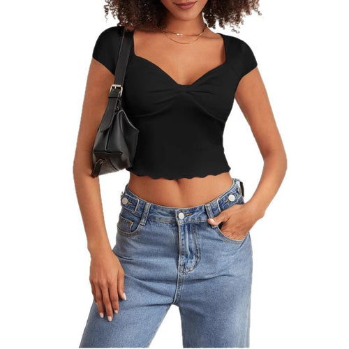 Dame Crop-top med hjerteformet udskæring og rynke Skovae